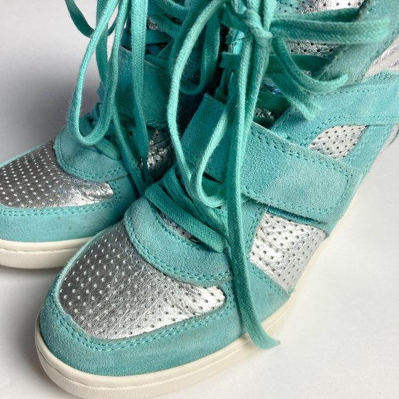 ASH Bea High-Top Wedge Sneaker in blue & silver suede leather - Picture 10 of 11